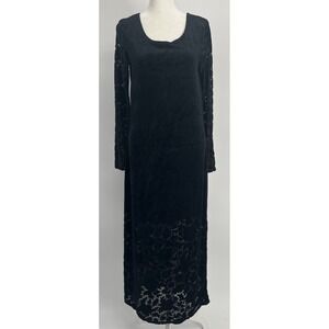 Carole Little Black Velvet Whimsigoth Maxi Dress Floral Velvet Burnout Sz 4 (M)